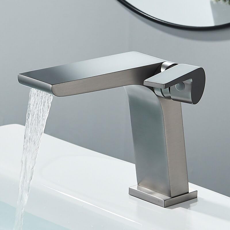 Robinet de bassin cascade gris avec mitigeur eau chaude froide pour salle de bain