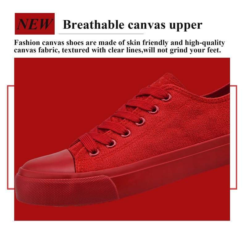 LUMUBBY Women's Canvas Fashion Sneakers, Red, Casual, Walking, Flat Sole, Lace-Up, All Seasons 6