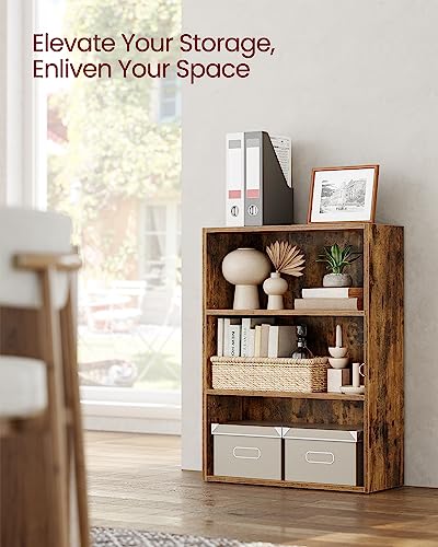 Image of VASAGLE Set of 2 Bookshelves, 23.6 Inches Wide, 3-Tier Open Bookcases with Adjustable Storage Shelves, Floor Standing Units, Rustic Brown ULBC163X01-2