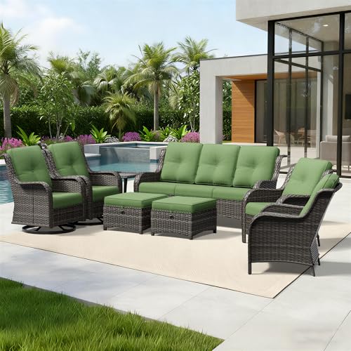 Image of Joyside 8 Piece Wicker Patio Furniture Set, Outdoor Swivel Rocker Patio Chairs with High Back, Deep Seating, Wide Armrest, Thickened Cushions, Outdoor Furniture for Deck, Porch Use