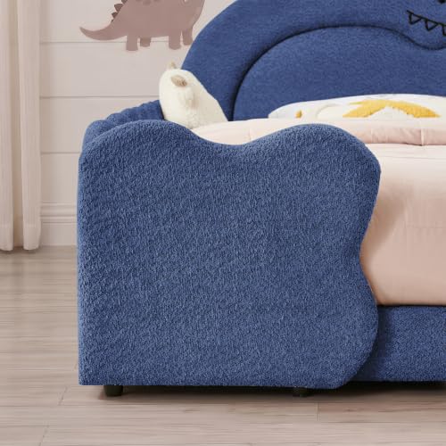 Image of Full Bed Frame for Kids, Floor Platform Bed Dinosaur, Blue