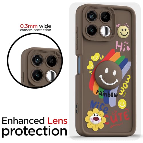Image of Pikkme Back Cover for Realme 16T 5G | Soft Silicone| Cute Rainbow Smile & 3D Cartoon Flower Design | Shockproof Raised Camera Protection Bumper Case (Brown)