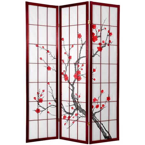 Red Lantern 6 ft. Tall Cherry Blossom Shoji Screen Rosewood