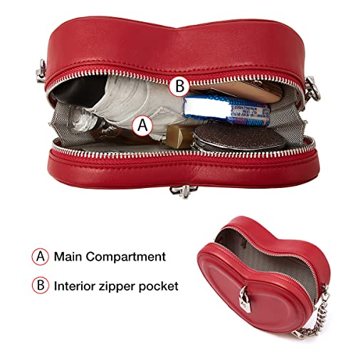 Split Cow Leather Shoulder Bag For Women Quilted Chain Crossbody Bag Purse Fashion Heart-Shaped Handbag Mini Bag (Red-1) #TOP2