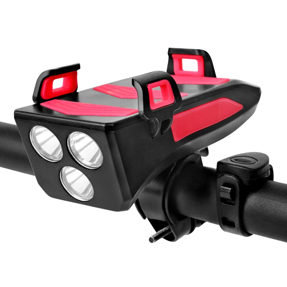 Światło rowerowe Światło rowerowe 4 w 1, Akumulatorowe światła rowerowe USB Reflektor rowerowy Przednie światło Wodoodporny z klaksonem rowerowym Rowerowy uchwyt na telefon komórkowy Super