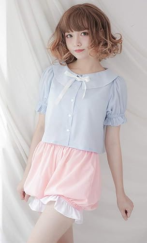 CRB Fashion Lolita Maid Ruffle Shorts for Womens Teens Teenagers 100% Cotton Pants Bloomers(Lilac,X-Small-Medium)