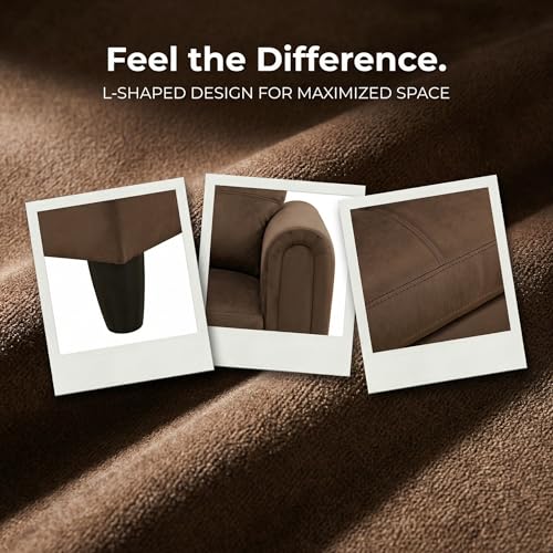 Image of L-Shaped Sectional Sofa, Modern 4-Seat Couch with Left Facing Chaise, Sectional Couch for Living Room, Apartment, Office, Chocolate