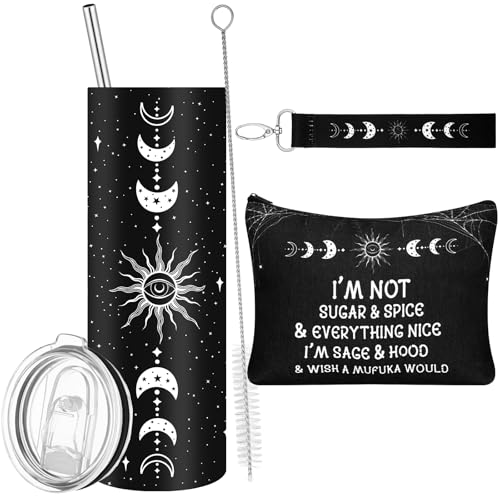 Tioncy Moon Phase Witch Gifts: Goth Tumbler with Lid, Straw