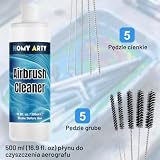 HOMY ARTY Farba do Aerografu- 42 Kolory z 6 Rozcieńczalnikami i 500 ml Zestaw Czyszczący z Pędzlami, Gotowa do Sprayowania Farba Akrylowa do Metalu, Modeli Plastikowych, Płótna, Drewna, 20 ml/Butelkę