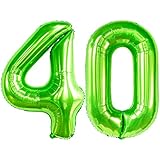 KatchOn, Light Green 40 Number Balloon - 40 Inch | Mylar 40th Balloons Neon for 40th Birthday Decorations for Men and Women | Neon Number 40 Balloon, 40 Balloon Numbers Green for 40th Birthday Decor
