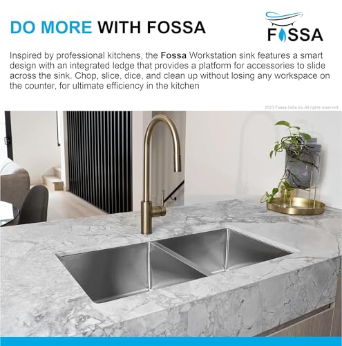 Image of Fossa 32 inchx20 inchx10 inch 5-Year Warranty Premium Double Bowl Stainless Steel Handmade Kitchen Sink | Sink with Waste Coupling & PVC Waste Pipe - Silver (Matte Finish)