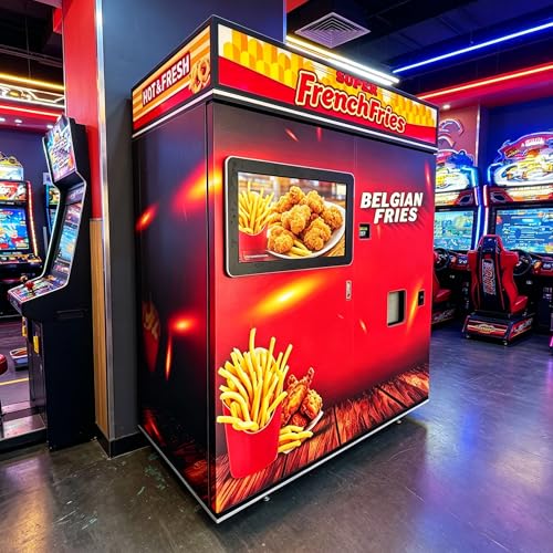 French Fries Vending Machine for Sale, Commercial Hot Food Smart Self Service Kiosk with Touch Screen Cashless Payment App Management for Restaurant Hotel Airport Mall Entertainment Center