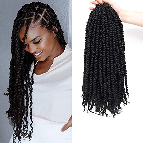 6 Packs Pre-twisted Passion Twist Hair for Crochet Pre-looped Passion Twist Crochet Hair New Style Bohemian Braiding Synthetic Hair Extensions 11strands/pack (18Inch 6Packs Pre-twisted, 1B)
