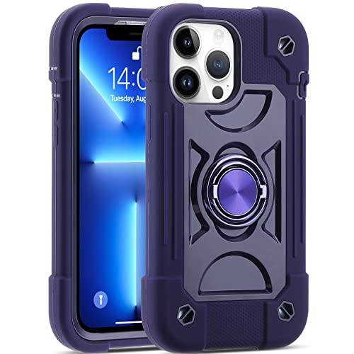 Image of MARKILL Compatible with iPhone with Built-in 360Rotating Ring Stand, Military Grade Drop Protection Full Body Rugged Heavy Duty Case Durable Cover (Deep Purple, iPhone 13 Pro Max 6.7 inch)