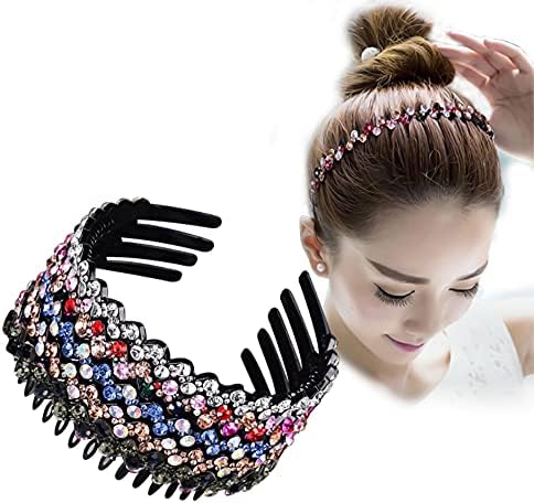 ZOCONE Wave Rhinestone Headbands, 5pcs Plastic Tooth Comb Headbands, Crystal Hair Loop Non-slip Wavy Hairbands for Women Girls