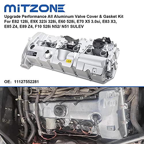 Mitzone Upgrade Performance All Aluminum Valve Cover & Gasket Kit Compatible With Bmw E82 128I, E9X 323I 328I, E60 528I, E70 X5 3.0Si, E83 X3, E85 Z4, E89 Z4, F10 528I N52/ N51 Sulev #TOP1