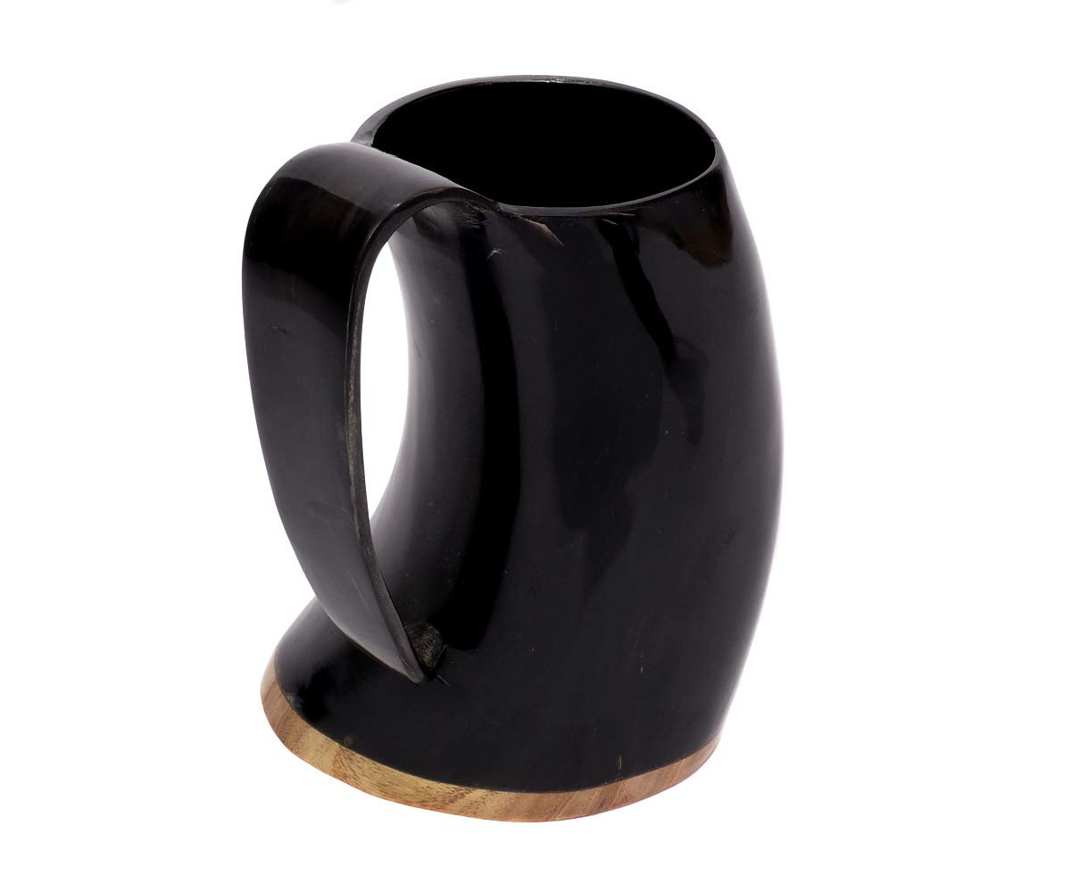 Tasse design en corne de vache véritable polie avec poignée - Verre viking - Chope à bière médiévale unique - 400 ml