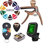 Guitar Accessories Kit: Clip-On Tuner, 3-in-1 Capo, 30 Picks & Storage for Acoustic, Electric Guitar, Bass & Ukulele, All-in-One Perfect Guitar Gift Set for Men & Beginners & Pros