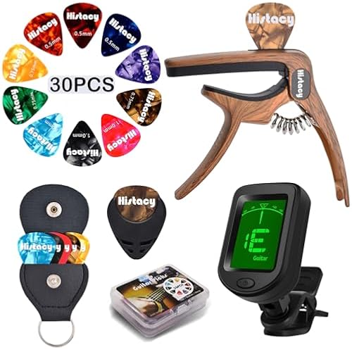 Guitar Accessories Kit: Clip-On Guitar Tuner, 3-in-1 Capo, 30 Picks & Storage for Acoustic, Electric Guitar, Bass & Ukulele, All-in-One Perfect Guitar Gift Set for Men & Beginners & Pros