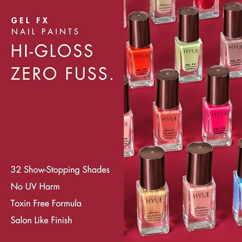 Image of HYUE Gel FX Nail Paint | Fire Engine Red | 8ml | Ultra-Glossy Finish | 14-Day Long-Lasting Wear | Quick-Dry & Chip-Resistant | Vegan & Paraben-Free | No UV Needed | 33 Rich Salon-Quality Shades