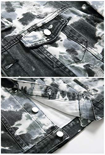 Image of LZLER Men's Denim Jackets Distressed Destroyed Classic Vintage Slim Fit Ripped Fashion Trendy Trucker Jean Jackets