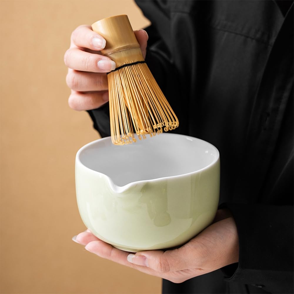 Set Da Tè Matcha Giapponese 4 Pezzi: Ciotola Con Beccuccio, Frusta Chasen E Paletta (Ceramica)