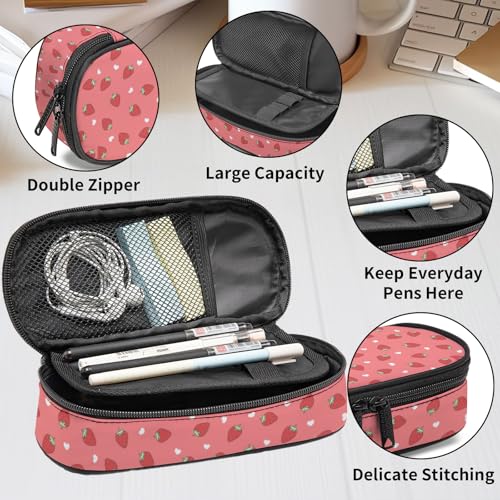 Image of Strawberry Pencil Case for Boy Girl Teens, Big Capacity Pink Pen Bag with Zipper, Fruit Themed Pencil Pouch, Organizer For Home Desk Office School Cosmetic Makeup Bag