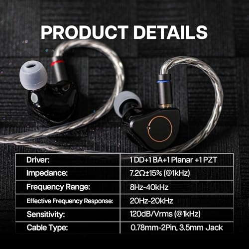 Image of Linsoul SIMGOT SuperMix 4 1DD+1BA+1Planar+1PZT Hybrid Drivers Earphones, HiFi in Ear Monitor IEM, Wired Gaming Earbuds with OFC Silver-Plated Cable for Musician Audiophile