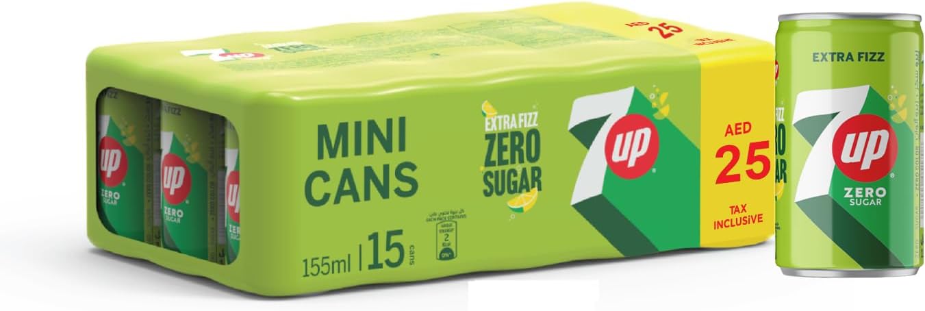 7Up Free Carbonated Soft Drink, Mini Cans, 155 ml X 15