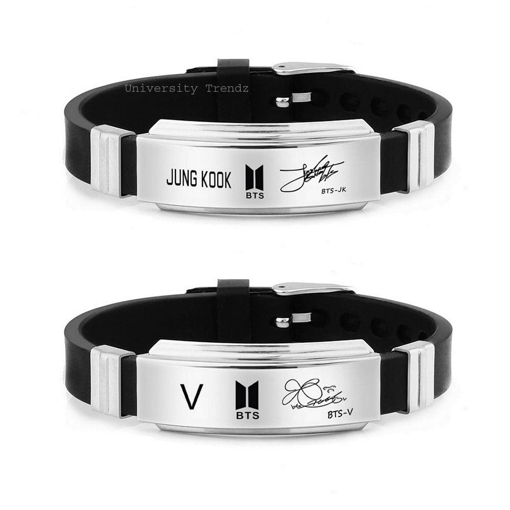 University Trendz JungBook & V Signature Printing Stainless Steel Silicon Wristband Unisex Adult Bracelet (Pack of 2) (B09J8LYFLV) Amazon Price History, Amazon Price Tracker