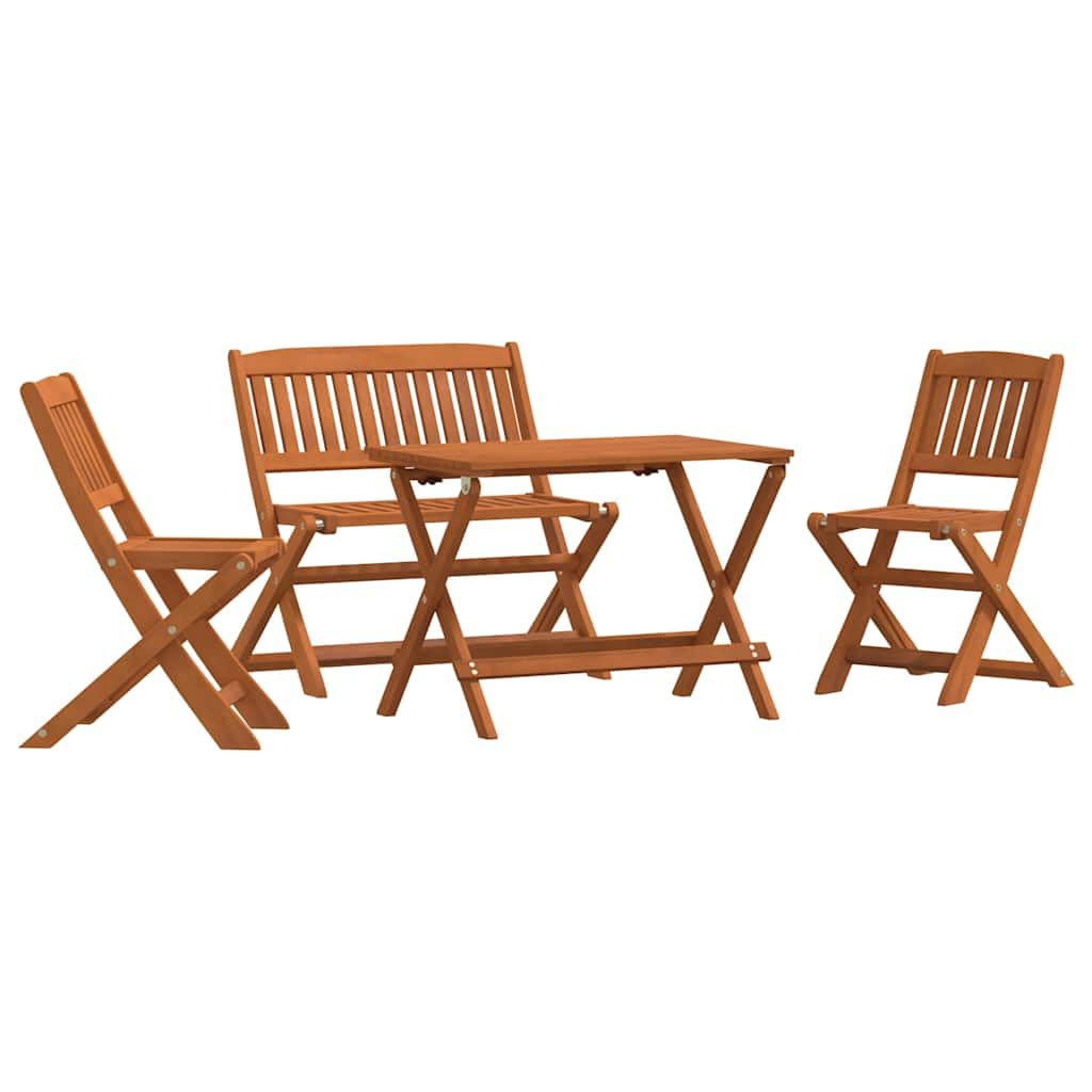 4-TLG. Garten-Essgruppe Holz, klappbare Sitzgruppe aus Eukalyptus Massivholz, kleines Gartenmöbel-Set mit Tisch, Bank und 2 Stühlen für Balkon und Terrasse