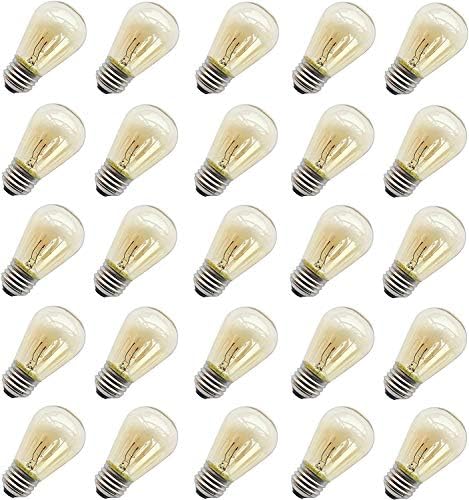Rolay 11 Watt Outdoor Light Bulbs, S14 Warm Replacement Bulbs for Outdoor Patio String Lights with E26 Base, Pack of 25