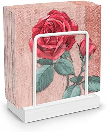 Napkin Holder for Table, Srapwati Wood Napkins Holder with Matte White Metal Wire, for Kitchen Dining Restaurant Table Standing Napkin Holder Home Décor (White)