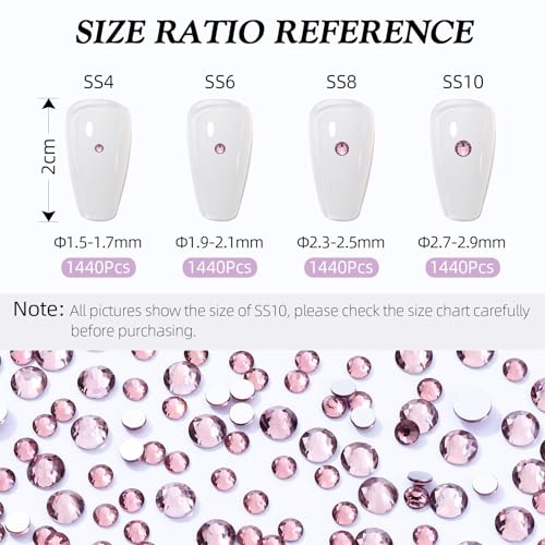 Image of Light Amethyst Flatback Rhinestones, Glass Rhinestones for Nail Art and Craft, Glue Fix, Loose Crystal Gemstones(Lt.Amethyst, SS6, 1440pcs, 1.9-2.0mm)