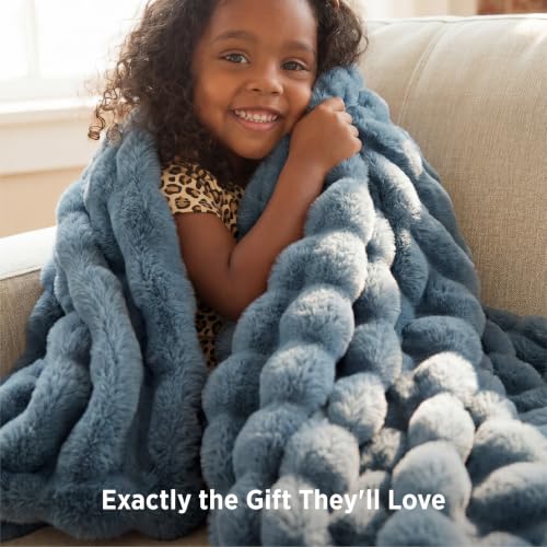 Image of Bedsure Fluffy Bubble Faux Fur Twin Blanket, 60 inchx80 inch, Greyish Blue