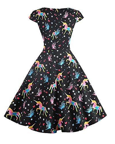Hanpceirs Women's Cap Sleeve 1950S Retro Vintage Cocktail Swing Dresses With Pocket Unicorn Xl #TOP2