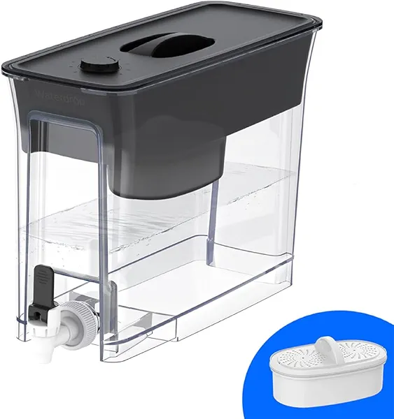Waterdrop 35-Cup Slim Water Filter Dispenser, Large Capacity, 200-Gallon Long-Life, Faster Filtration, Reduces Chlorine, PFOA/PFOS and More, BPA Free, Black (with 1 Filter) Black Classic