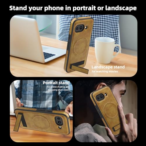 Image of Lunivop for Google Pixel 9a Case Leather [Compatible with Magsafe Wireless Charging] Magnetic Cover Stand Funda para Google Pixel 9a 6.3 '' 5G 2025 Rugged Best Phone Cases Brown