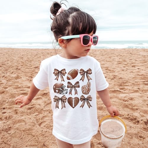 Girls Football Shirt with Coquette Bows - Cute Kids Football Tee - Game Day Football Season Top - Cutesy Soft Girl Football T-Shirt - Natural Toddler, Youth Clothing4