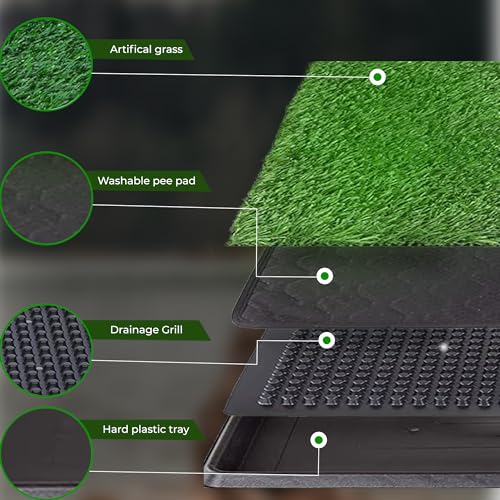 Artificial Fake Dog Grass Pad with Tray 20 x 25 Inches, 4-Layer Guard to Stop Leakage/Stink/Mess for Puppy Health, Reusable Washable Pee Pads for Dogs, Potty Training Dog Litter Box for Indoor Outdoor Artificial Fake Dog Grass Pad with Tray 20 x 25 Inches, 4-Layer Guard to Stop Leakage/Stink/Mess for Puppy Health, Reusable Washable Pee Pads for Dogs, Potty Training Dog Litter Box for Indoor Outdoor