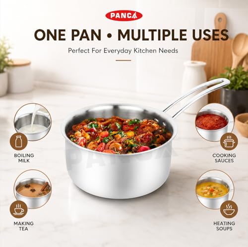 Image of PANCA Stainless Steel Saucepan for Milk, Tea & Coffee | Multipurpose Tea Pan & Milk Boiler for Gas & Induction Cooktop | Heavy Duty Cooking Pot with Comfortable Handle (2 litres)