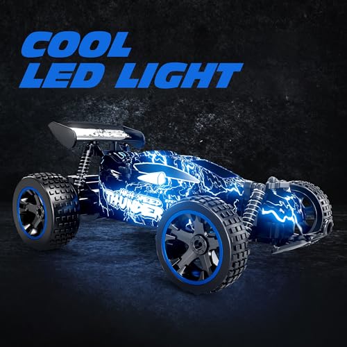 Image of Tecnock RC Racing Car, 2.4Ghz High Speed Remote Control Car, 1:18 2WD Toy Cars Buggy for Boys & Girls with Two Rechargeable Batteries for Car, Gift for Kids(Blue&Light)