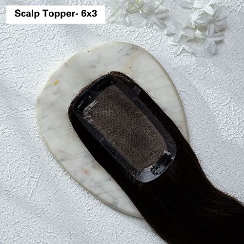 Image of Hair Originals 100% Human Hair Extensions for Women, Clip in Scalp Topper /Hair Topper, Silk Based- (6 inchx3 inch, 16 Inches, Natural Black)