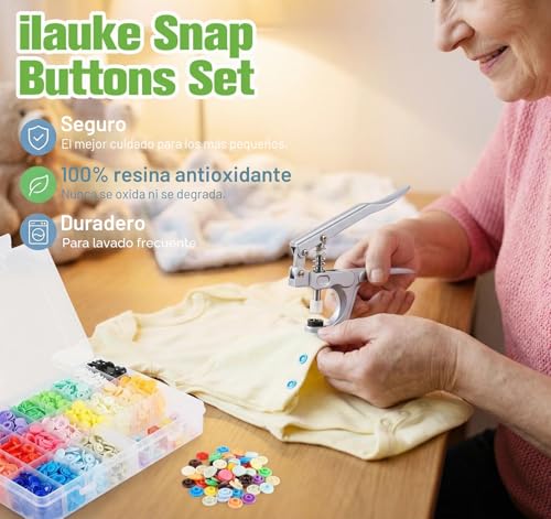Miniatura 9 de Ilauke - Botones A Presión De Plástico, 400 Unidades Y Alicates T5, 12 Mm, Multicolores, 20 Colores