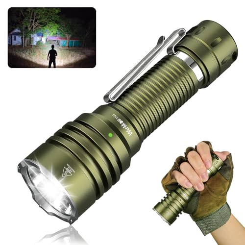 Wurkkos TS23 Tactical Flashlight,5000 High Lumens Rechargeable Flashlight,70.3 HI LED 482M Attack Head LED Flashlights,IP68 Waterproof Flashlights for Emergency,Repair,Camping,Hiking(Olive Green)