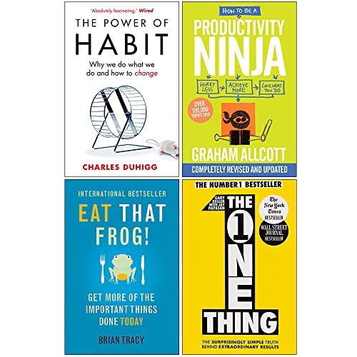 El poder del hábito, Cómo ser un ninja de la productividad, Cómete esa rana, Colección de 4 libros The One Thing