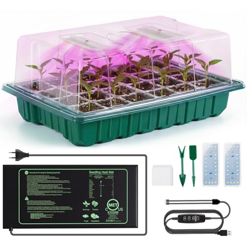 Verdenu Bandeja Semillero con Almohadilla Térmica, Extra Grande Semilleros de Germinacion de 24 Celdas con Tapa Elevada, Mini Invernadero Germinador Propagación para Plantas de Interior