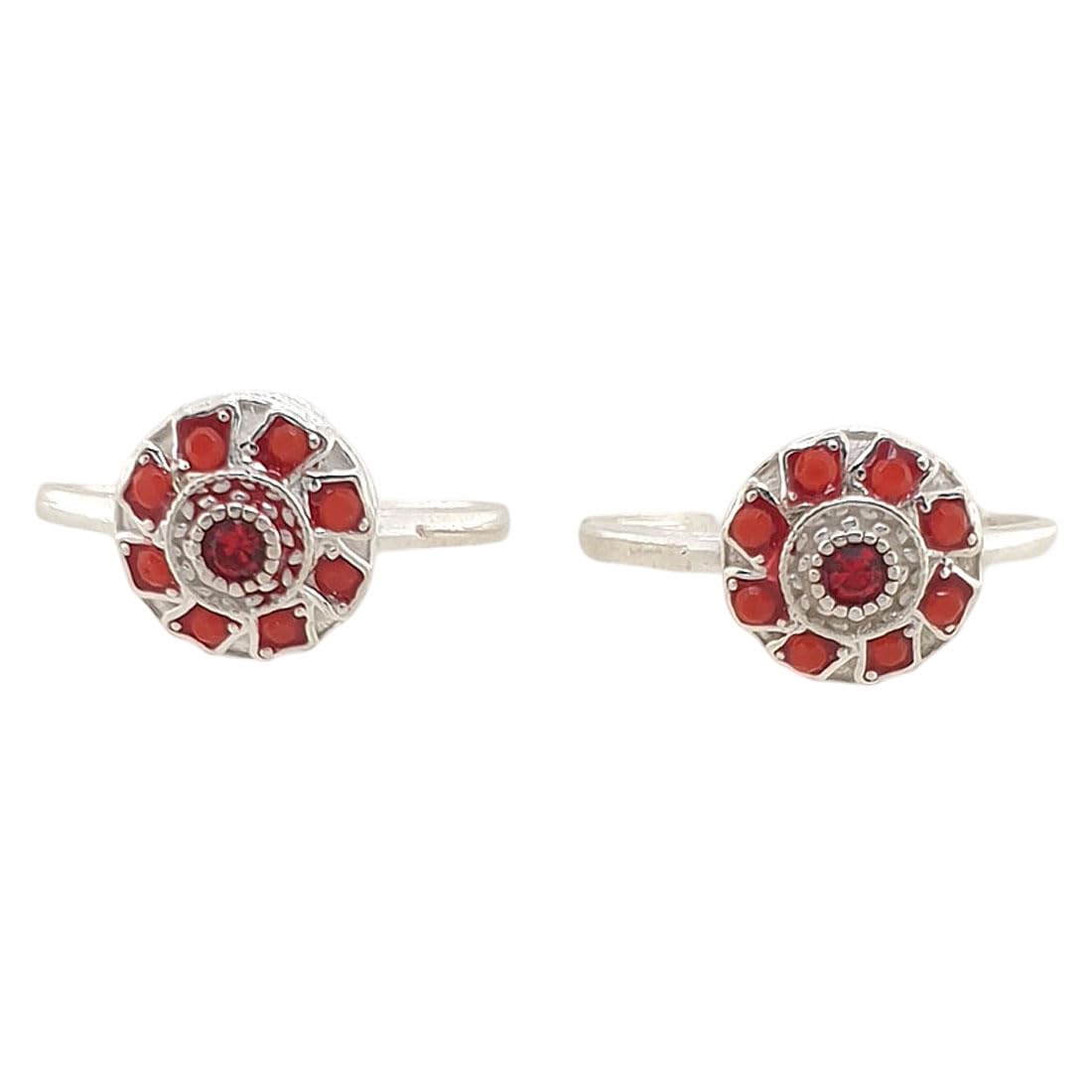 sahiba gems 925 Silver Designer Red Zircon Flower Toe Rings (Chandi Bichhiya) For Women ~ 2 Pieces-picture-7