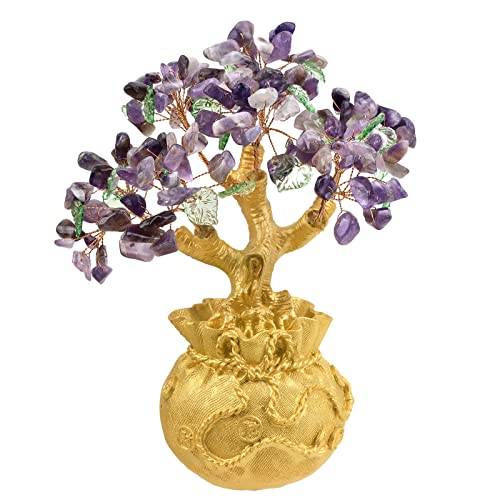 KYEYGWO Amethyst Crystal Money Bag Tree Bonsai Tree Feng Shui Decoration Reiki Healing Crystal Stone Office Home Table Decoration Wealth and Good Luck