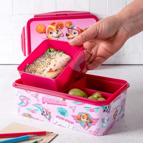 p:os PAW Patrol Brotdose Kinder mit Fächern - auslaufsichere Bento Box für Mädchen - Lunchbox und Vesperdose für Kindergarten und Schule - Snackbox robust, leicht zu öffnen, passt in den Schulranzen